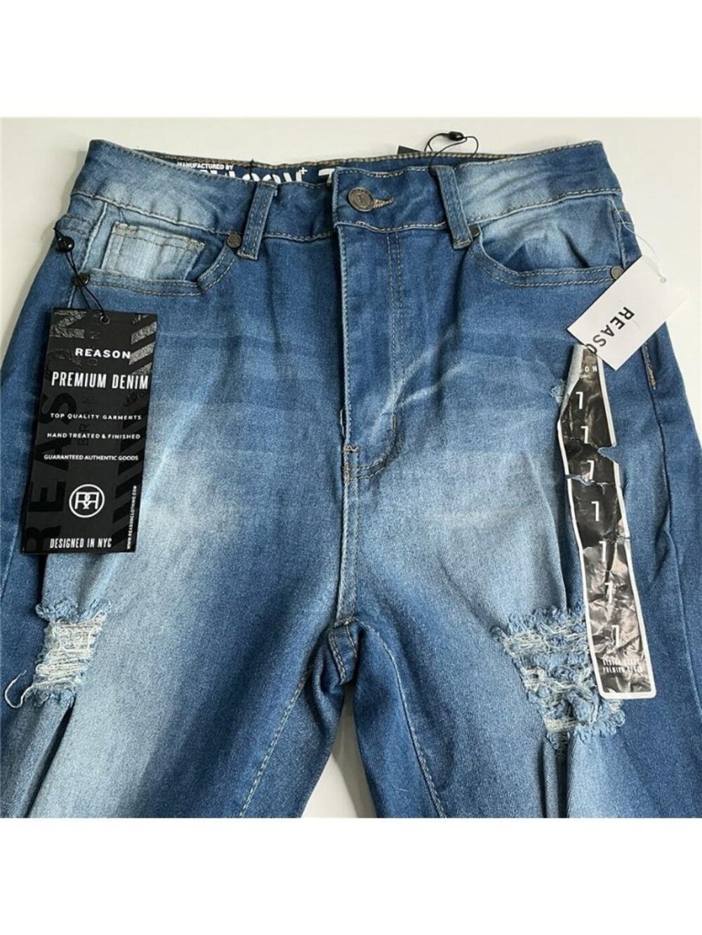 Reason Distress Slim Fit Denim Jeans In medium/dark  Wash Sz 7 New distressed
